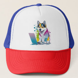 Gorra De Camionero Husky Dog Computer Rainbow Watercolor Tech Savvy