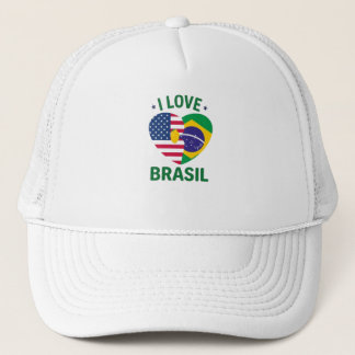 Gorra De Camionero I Love Brasil USA Flag Heart