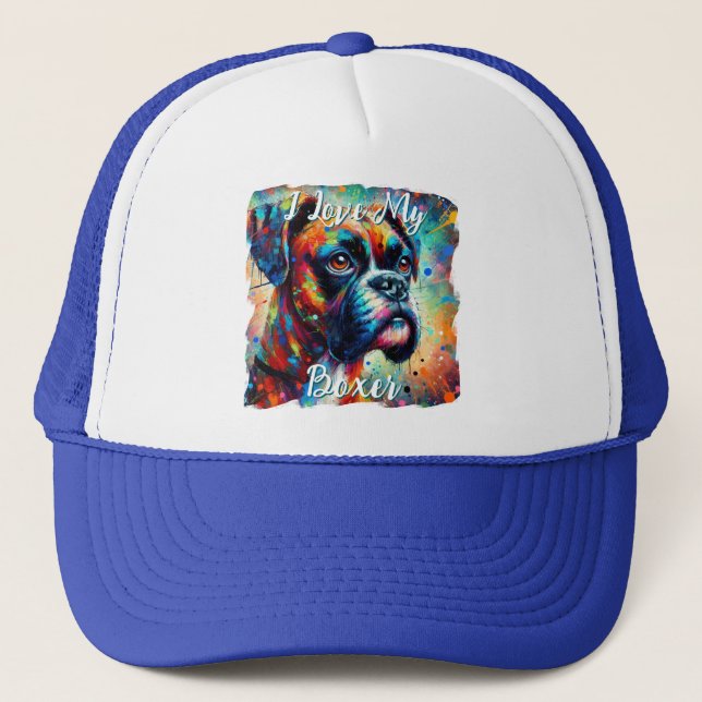 Gorra De Camionero I Love My Boxer Pop Art Dog Personalized (Anverso)