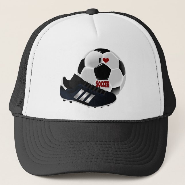 Gorra De Camionero I Love Soccer, ball and shoe, (Anverso)