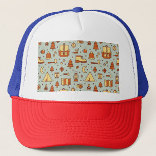 Gorra De Camionero Iconos de viaje de aventura, patrón sin fisuras.