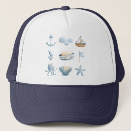 Gorra De Camionero Iconos marinos de acuarela náutica