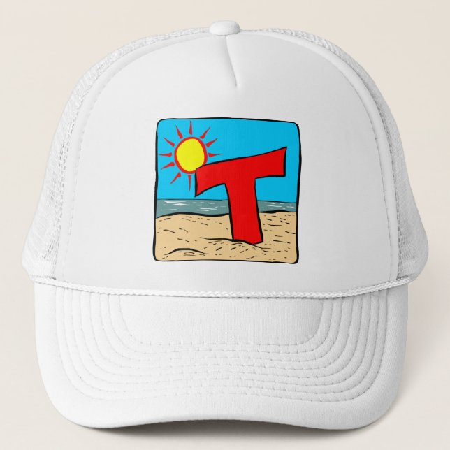 Gorra De Camionero Ideas de bodas de playa Letra T (Anverso)