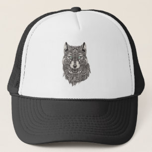 Gorra De Camionero Ilustracion Cabeza de lobo negro