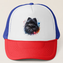 Gorra De Camionero Ilustracion de acuarela de pomerania negra