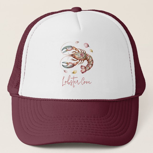 Gorra De Camionero Ilustracion de Arte Floral Folk Lobster (Anverso)