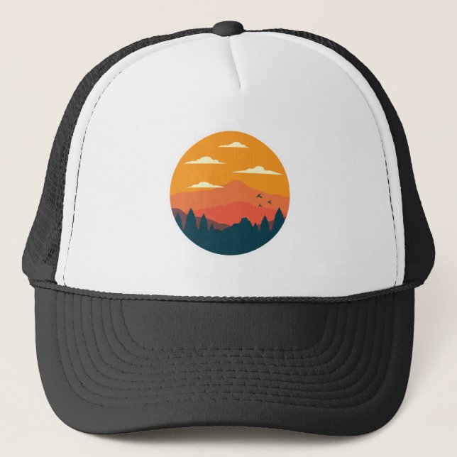 Gorra De Camionero Ilustracion de atardecer de montaña (Anverso)