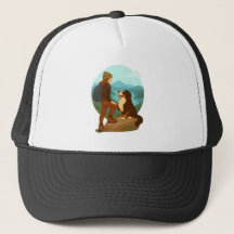 Ilustración de aventura de niña y perro de montaña