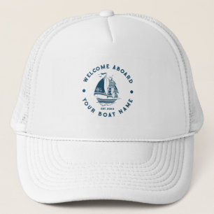 Gorra De Camionero Ilustración de barco náutico vintage blanco y azul