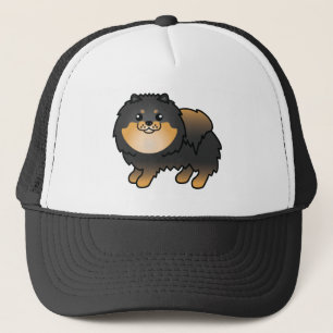 Gorra De Camionero Ilustración de dibujos animados de perro pomerania