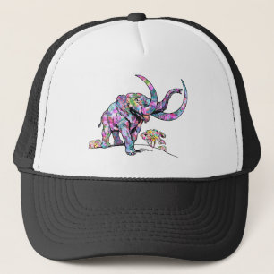 Gorra De Camionero Ilustración de elefante vintage con colores brilla