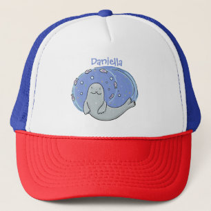 Gorra De Camionero Ilustracion de foca feliz y personalizado azul de 