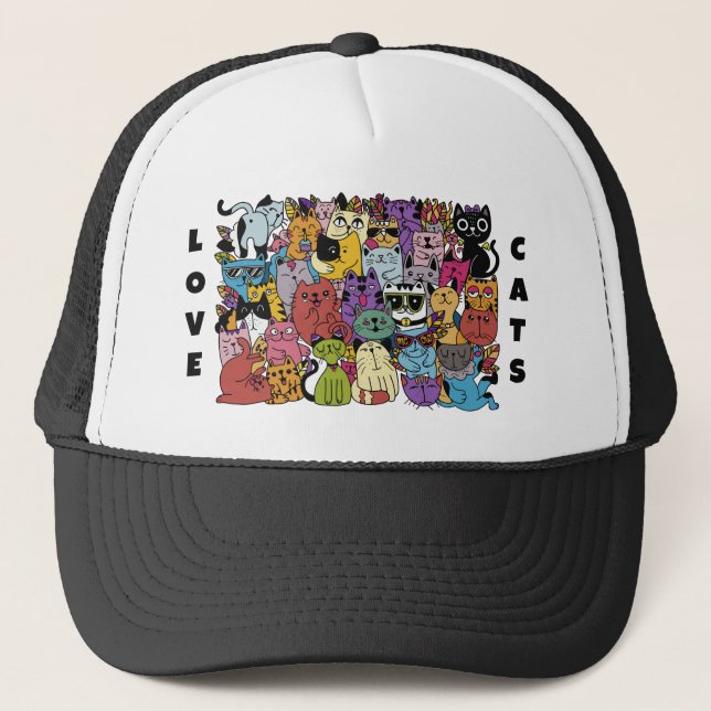 Gorra De Camionero Ilustracion de gatos graciosos de texto personaliz (Anverso)