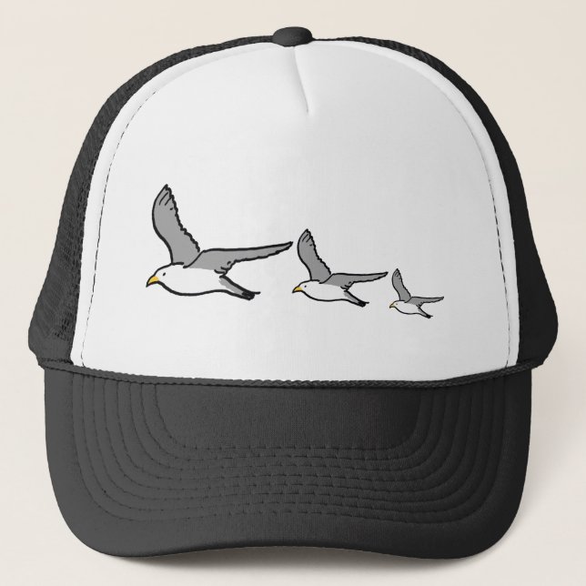 Gorra De Camionero Ilustracion de gaviotas voladoras sobre un observa (Anverso)