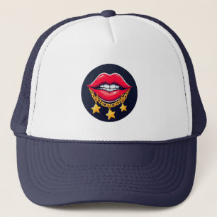 Gorra De Camionero Ilustración de Labios Brillantes