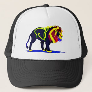 Gorra De Camionero Ilustración de León Neón Vibrante con Magenta Vibr