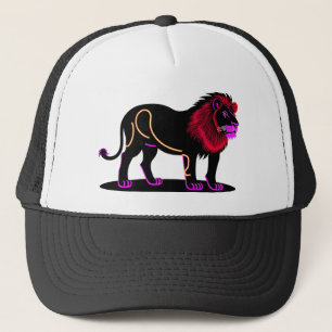 Gorra De Camionero Ilustración de León Neón Vibrante con Magenta Vibr
