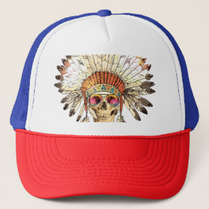 Gorra De Camionero Ilustracion de moda de cráneo nativo americano
