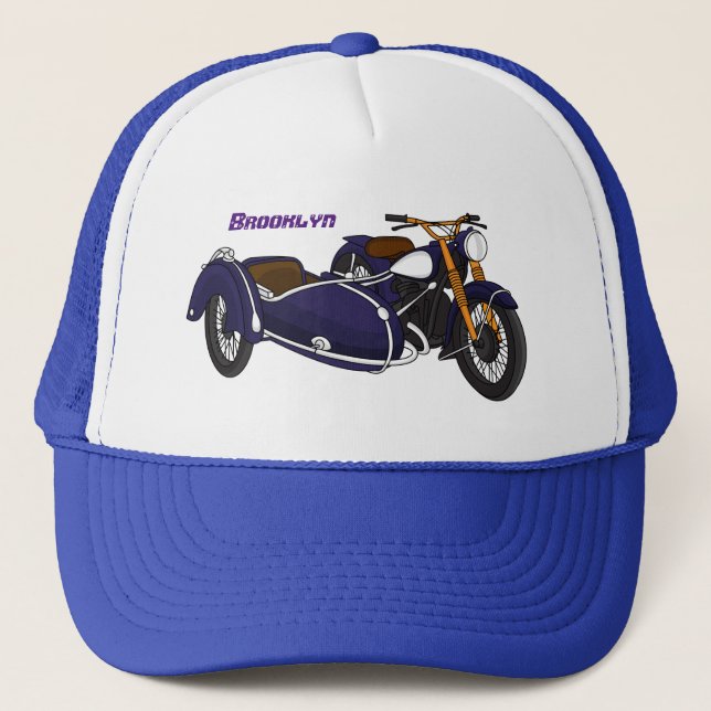 Gorra De Camionero Ilustracion de motocicleta púrpura de Sidecar (Anverso)