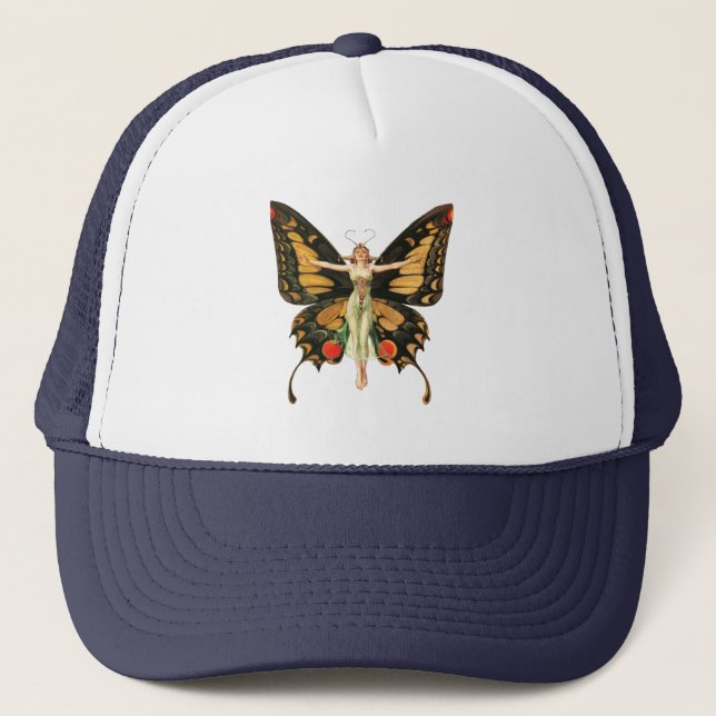 Gorra De Camionero Ilustración de Mujer Volando Mariposa Flapper (Anverso)