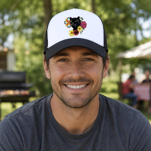 Gorra De Camionero Ilustración de pantera floral botánica negra atrev
