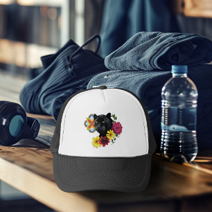 Gorra De Camionero Ilustración de pantera floral botánica negra atrev