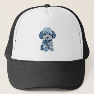 Gorra De Camionero Ilustración de perro con parches de mezclilla ador