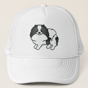Gorra De Camionero Ilustración de perro pomerania negro y blanco