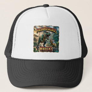 Gorra De Camionero Ilustración de Piranhasaurus Wrecks – Divertido y 
