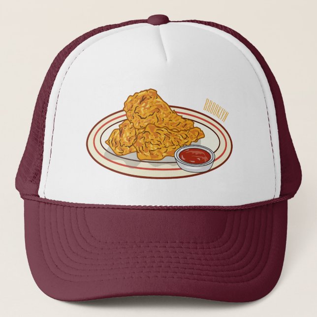 Gorra De Camionero Ilustracion de pollo frito personalizado (Anverso)