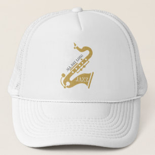 Gorra De Camionero Ilustración de saxofón con brillo dorado