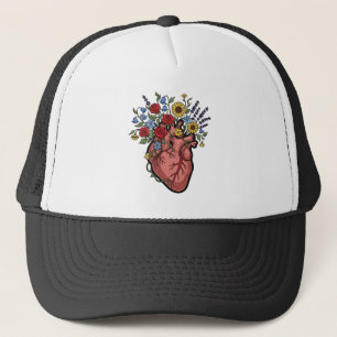 Gorra De Camionero Ilustración floral del corazón anatómico
