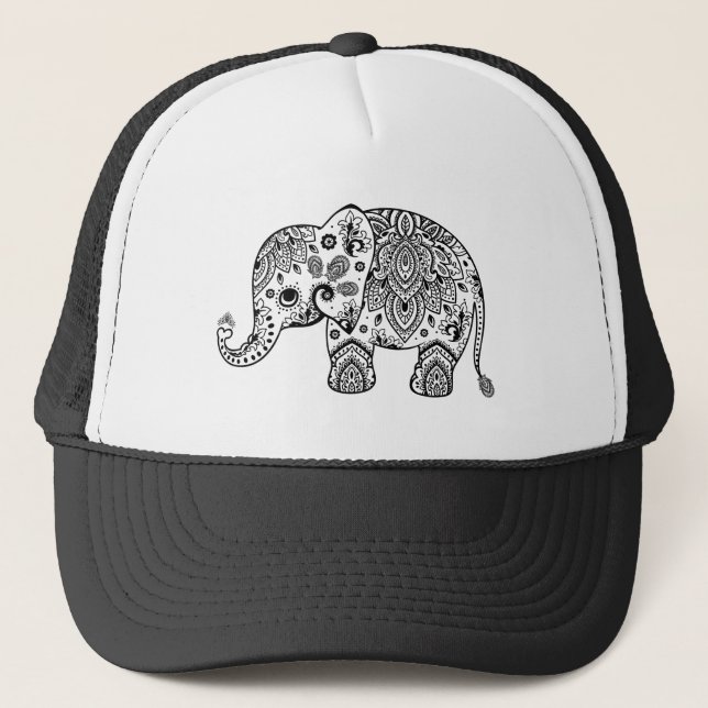Gorra De Camionero Ilustracion Floral Paisley Cute Elephant (Anverso)