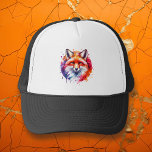 Gorra De Camionero Ilustracion Fox Watercolor<br><div class="desc">Sombrero de ilustracion de color agua Fox con una mancha de pintura abstracta en rojo,  púrpura,  naranja y azul.</div>