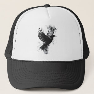 Gorra De Camionero Ilustración Gótica de Cuervo: Humo y Plumas