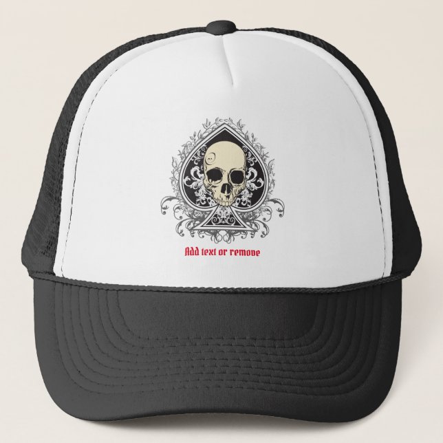 Gorra De Camionero ilustracion Guay de un cráneo y un as de espadas, (Anverso)
