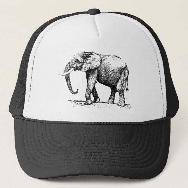 Gorra De Camionero Ilustracion negro de un elefante (Anverso)