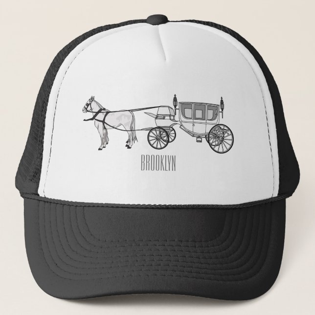 Gorra De Camionero ilustracion personalizado de caballos y carruajes  (Anverso)