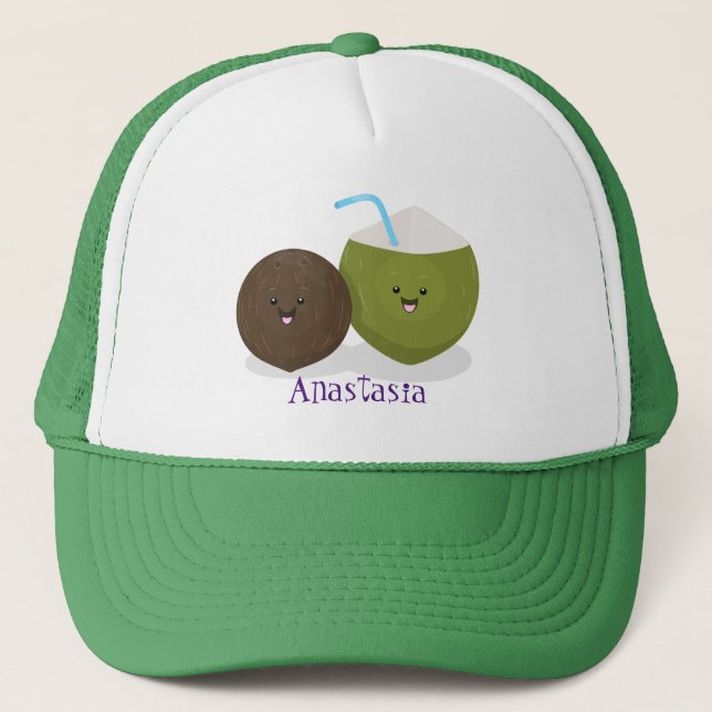 Gorra De Camionero Ilustracion personalizado de cocos kawaii alegres (Anverso)