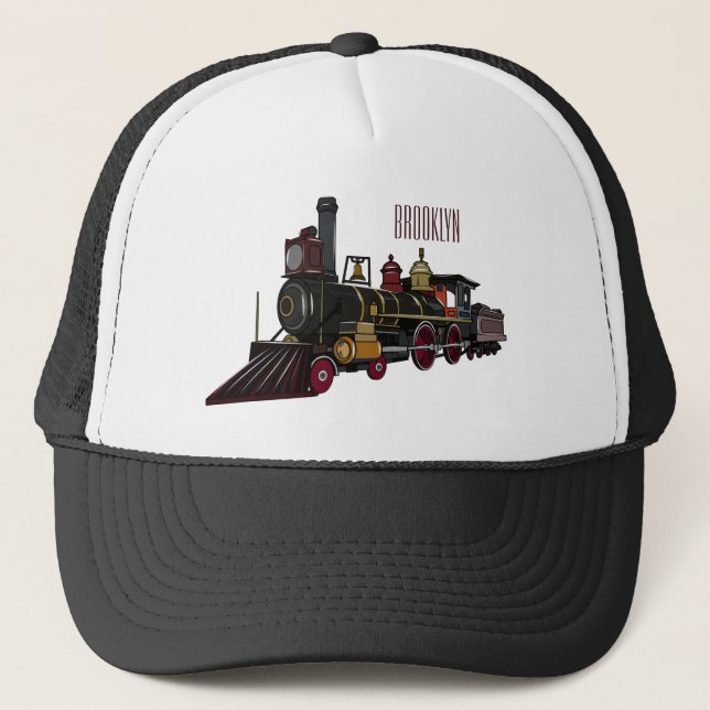 Gorra De Camionero Ilustracion personalizado de locomotora de vapor (Anverso)