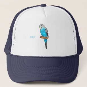 Gorra De Camionero Ilustracion personalizado de pájaro budgerigar azu