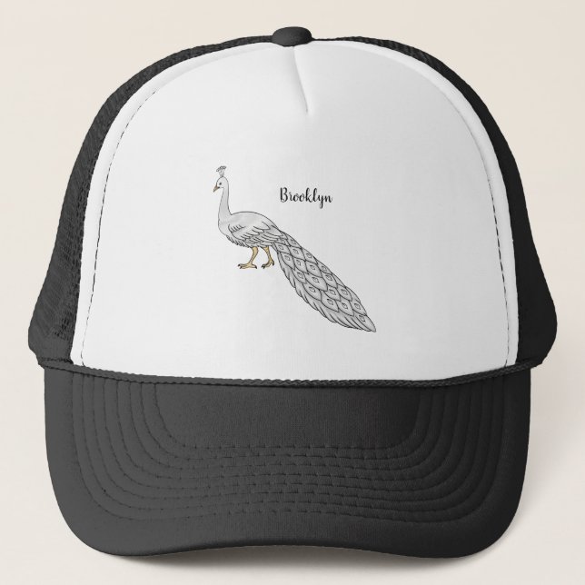 Gorra De Camionero Ilustracion personalizado de pavo real blanco (Anverso)