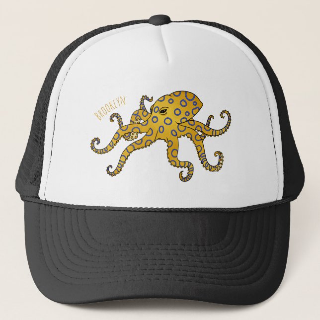 Gorra De Camionero Ilustracion personalizado de pulpo de anillo azul (Anverso)