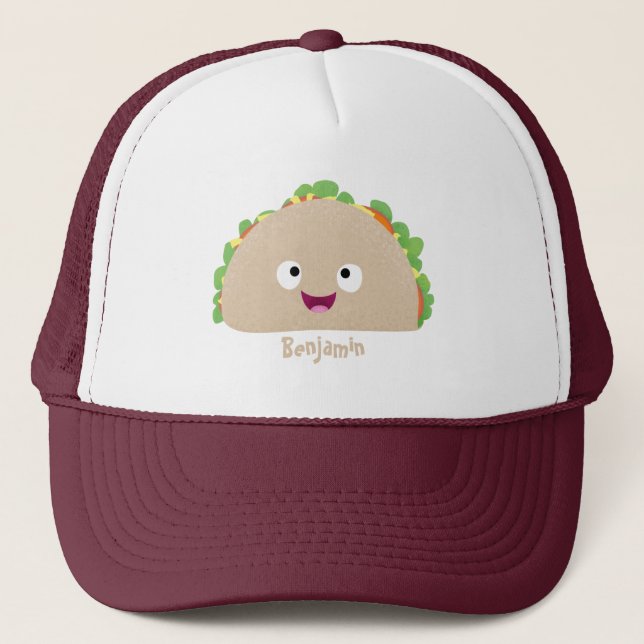 Gorra De Camionero Ilustracion personalizado de taco alegre sonriente (Anverso)