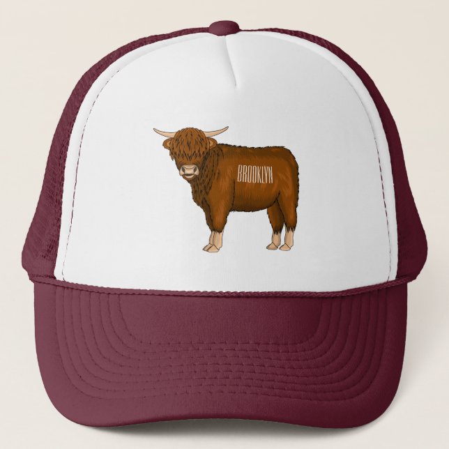 Gorra De Camionero Ilustracion personalizado de vaca de Highland (Anverso)