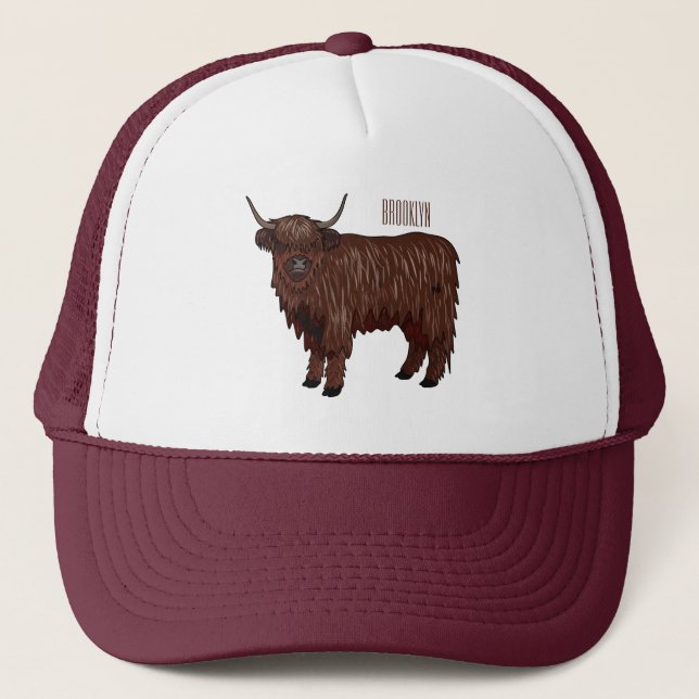 Gorra De Camionero Ilustracion personalizado de vaca de Highland (Anverso)