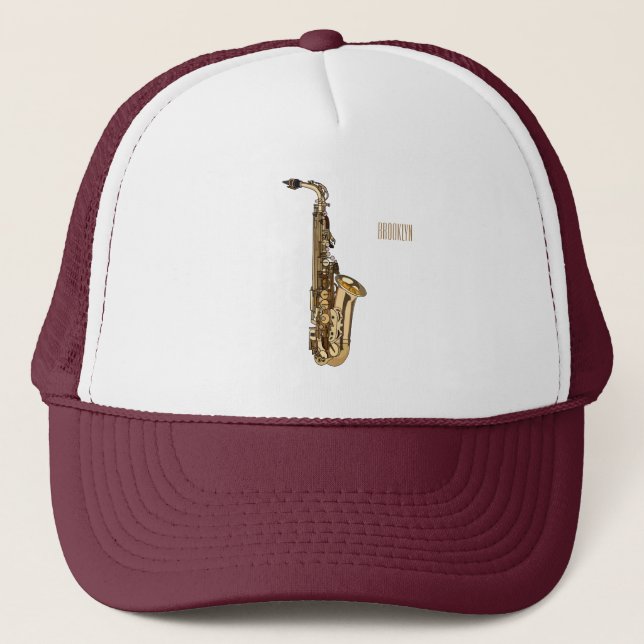 Gorra De Camionero Ilustracion personalizado saxofón (Anverso)