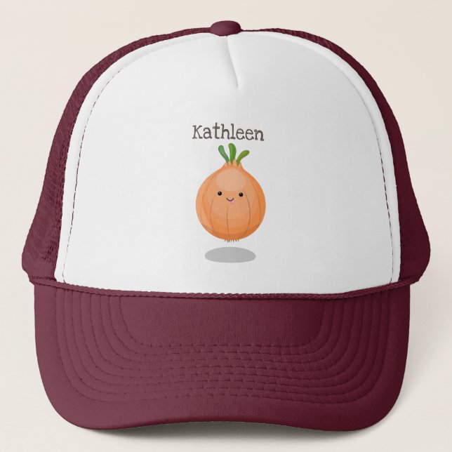 Gorra De Camionero Ilustracion personalizado verde de cebolla marrón  (Anverso)