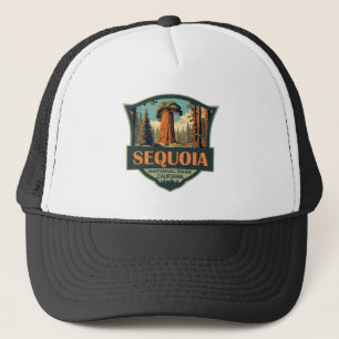 Gorra De Camionero Ilustracion Retro del Parque Nacional Sequoia