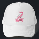 Gorra De Camionero Ilustracion saxofónico Purpurina rosa<br><div class="desc">Moderno ilustracion saxofónico purpurina rosa simple con texto de personalizable en negro.</div>